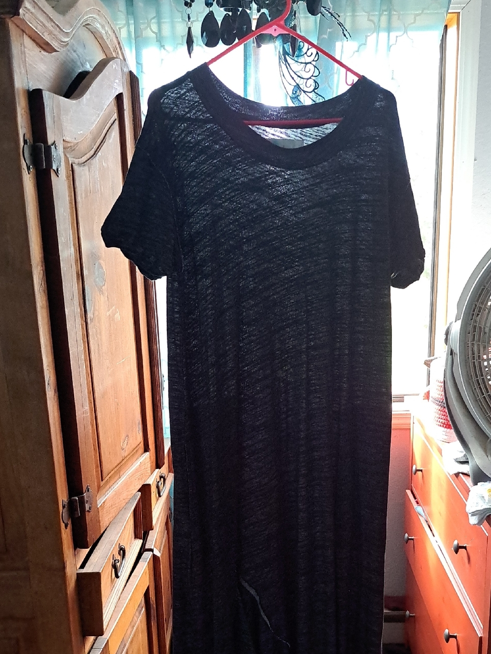 Free People Black Short Sleeve Knit Maxi Dress Beach Boho,casual